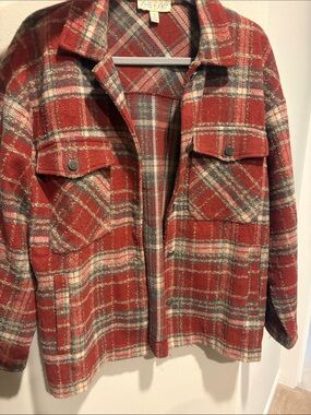 She + Sky Red Plaid Utility Jacket
